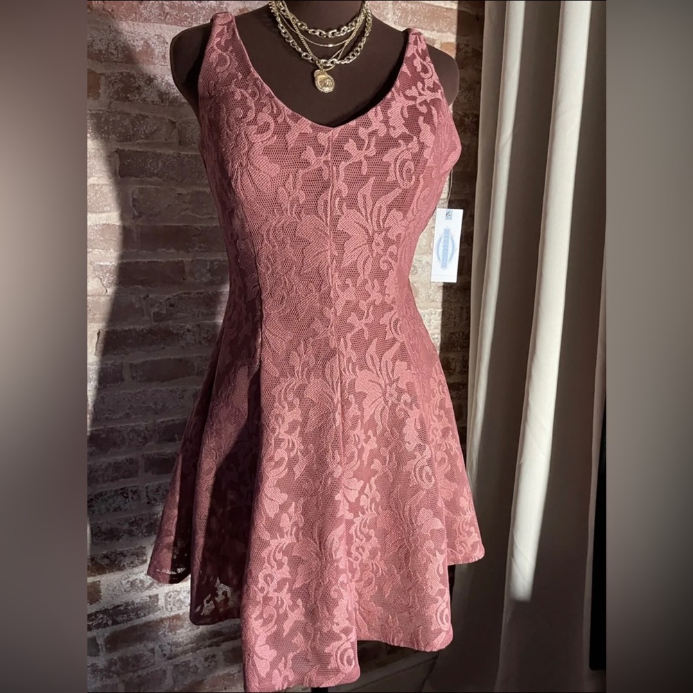 New! Prosecco Sleeveless Lace Knit A-Line Mini Dress Formal Party Wedding Prom